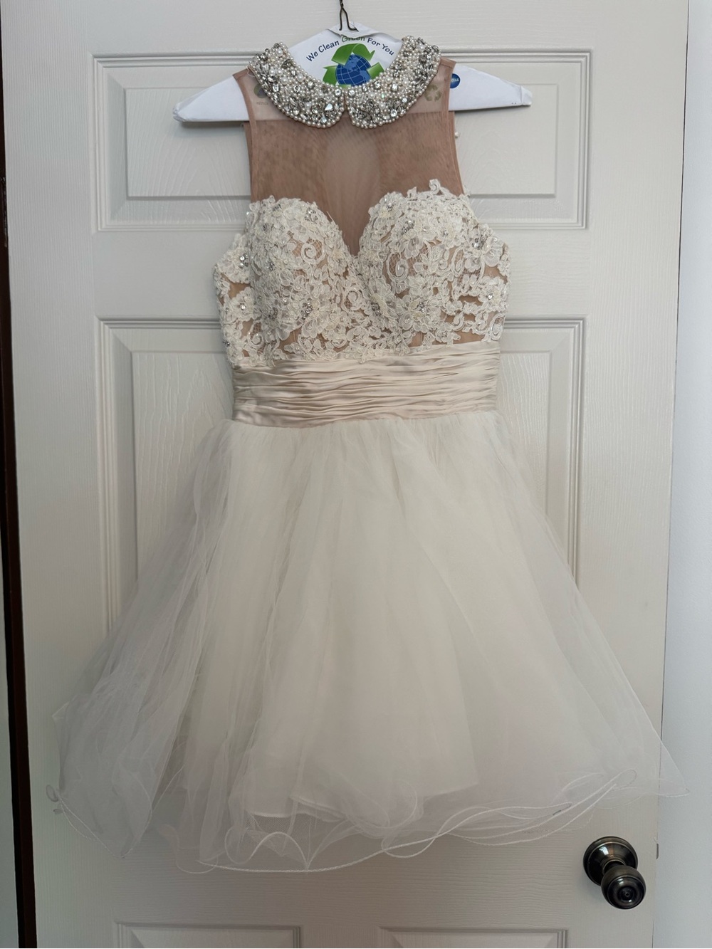 Sherri Hill Lace & Tulle Dress with Beaded Collar